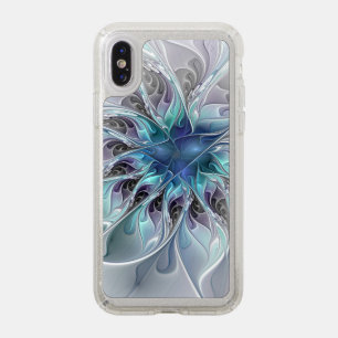 Flourish Abstract Modern Fractal Flower With Blue Speck iPhone XS Case