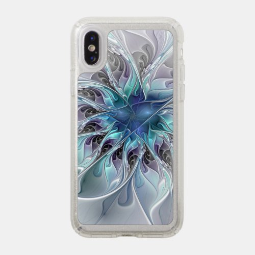 Flourish Abstract Modern Fractal Flower With Blue Speck iPhone XS Case