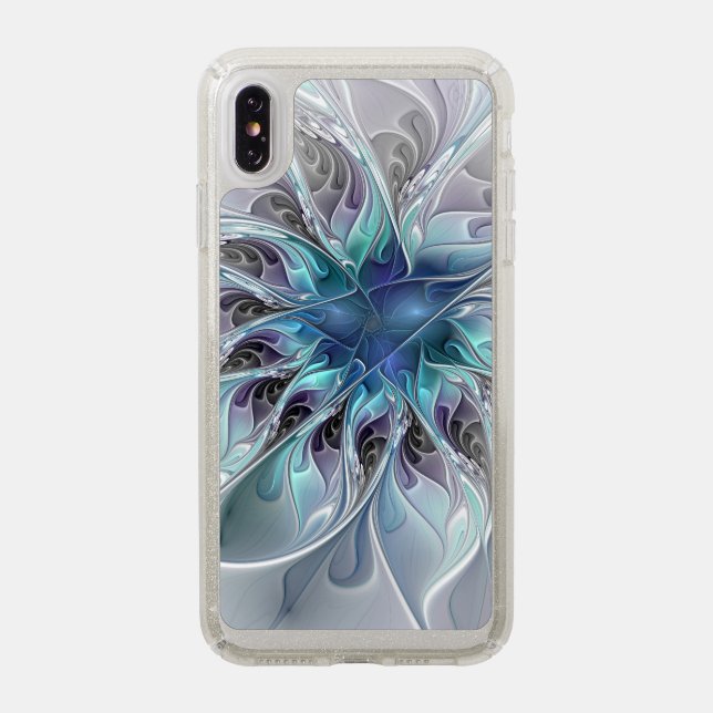Flourish Abstract Modern Fractal Flower With Blue Speck iPhone XS Max Case (Front (Silver Phone))