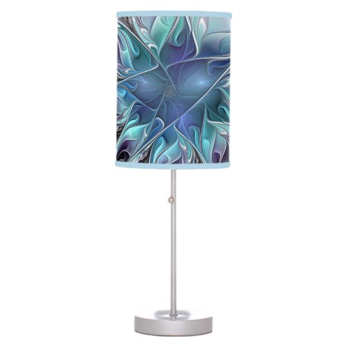 Flourish Abstract Modern Fractal Flower With Blue Table Lamp
