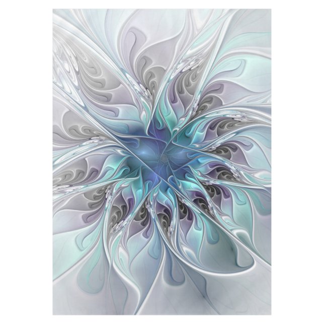 Flourish Abstract Modern Fractal Flower With Blue Tablecloth (Front)