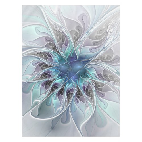 Flourish Abstract Modern Fractal Flower With Blue Tablecloth