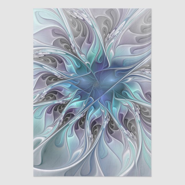 Flourish Abstract Modern Fractal Flower With Blue Tissue Paper (Front)