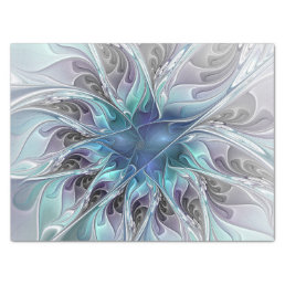 Flourish Abstract Modern Fractal Flower With Blue Tissue Paper