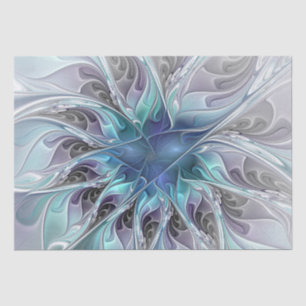 Flourish Abstract Modern Fractal Flower With Blue Tissue Paper