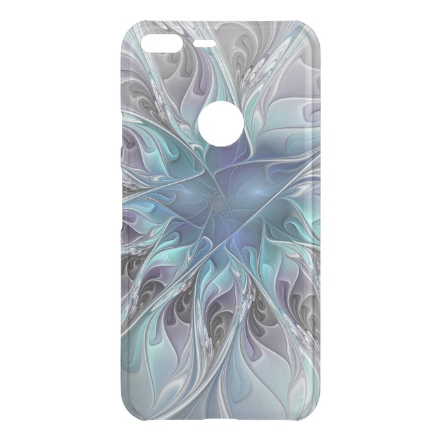 Flourish Abstract Modern Fractal Flower With Blue Uncommon Google Pixel XL Case (Back)