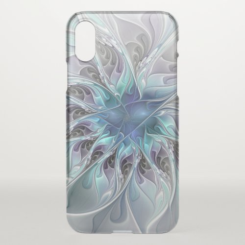 Flourish Abstract Modern Fractal Flower With Blue iPhone X Case