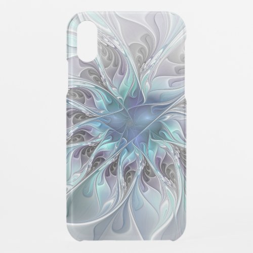 Flourish Abstract Modern Fractal Flower With Blue iPhone XR Case