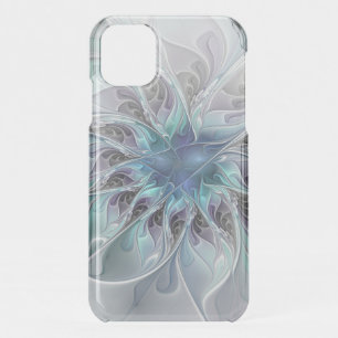 Flourish Abstract Modern Fractal Flower With Blue iPhone 11 Case