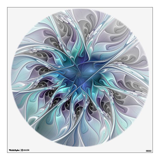 Flourish Abstract Modern Fractal Flower With Blue Wall Decal (Front)