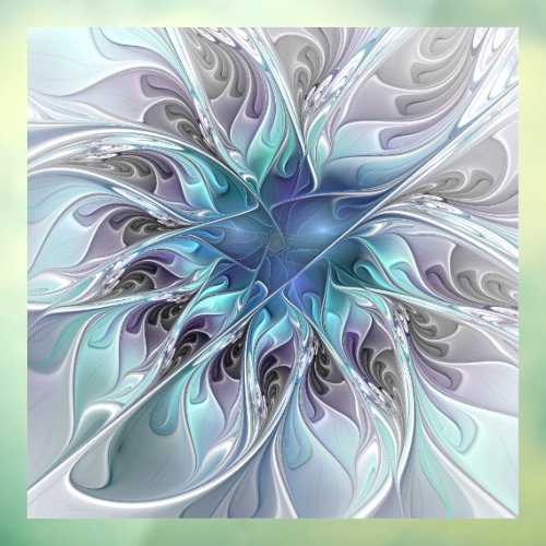 Flourish Abstract Modern Fractal Flower With Blue Window Cling