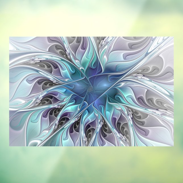 Flourish Abstract Modern Fractal Flower With Blue Window Cling (Sheet 3)