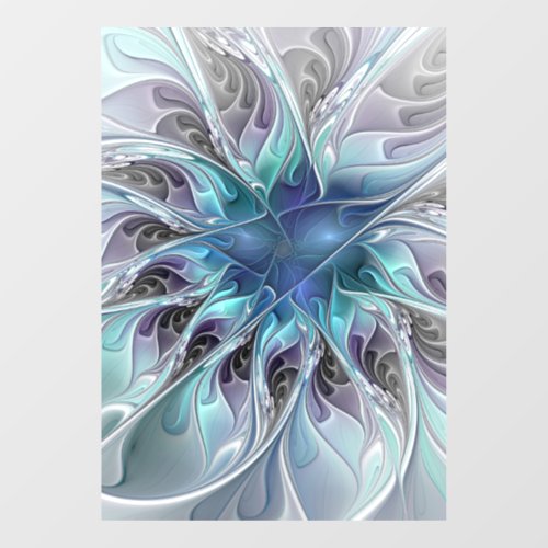Flourish Abstract Modern Fractal Flower With Blue Window Cling