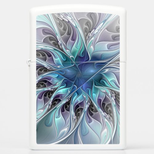 Flourish Abstract Modern Fractal Flower With Blue Zippo Lighter