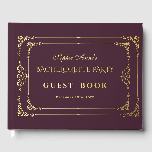 Flourish Art Deco Casino Bachelorette Party Foil Guest Book (Front)