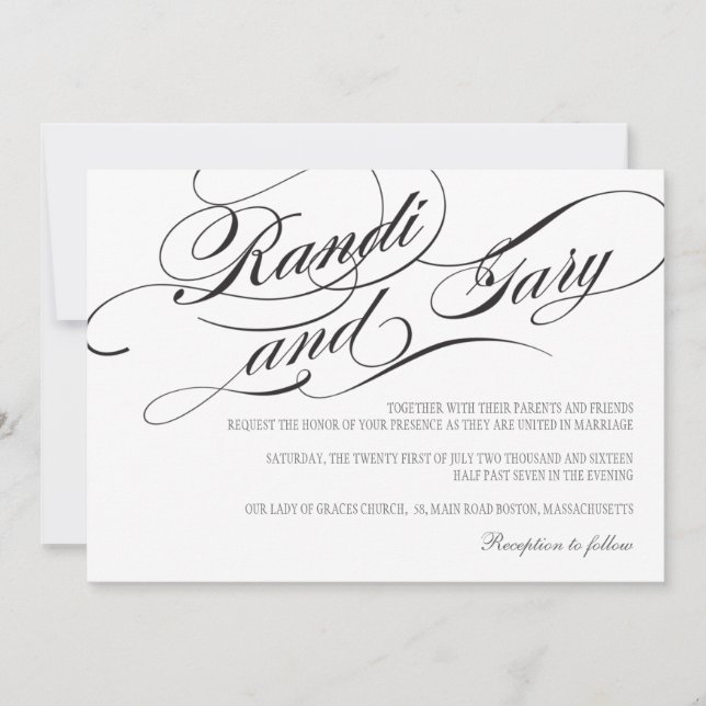 Flourish Black and White Wedding Invitation (Front)