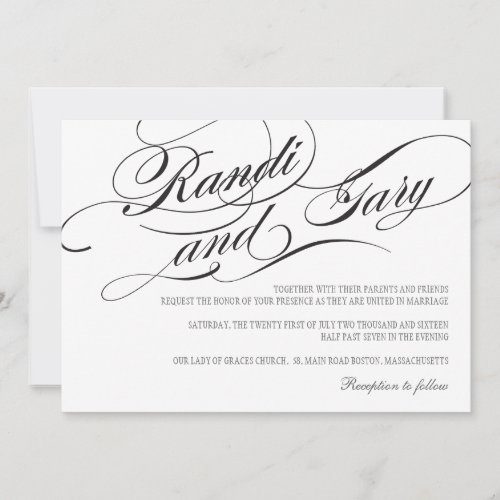 Flourish Black and White Wedding Invitation