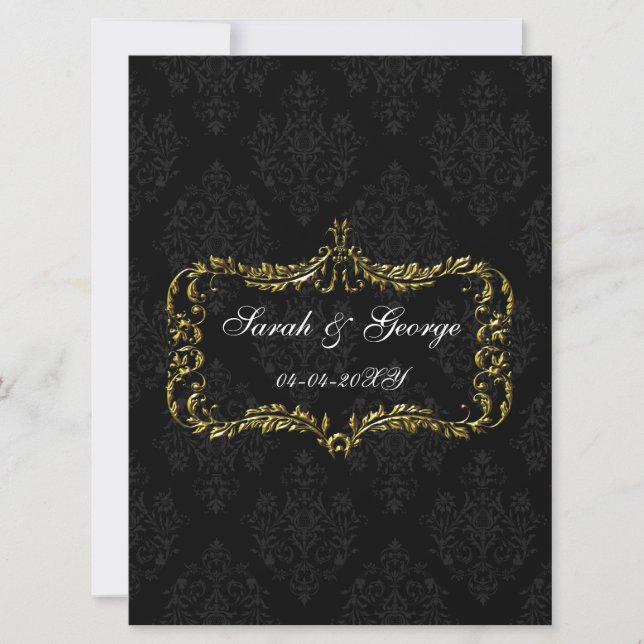 flourish black gold damask Christmas Invitations (Front)