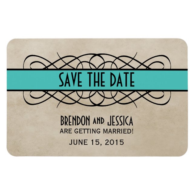 Flourish Border Save the Date Magnet, Aqua Magnet (Horizontal)