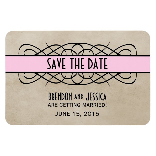 Flourish Border Save the Date Magnet, Pink Magnet (Horizontal)