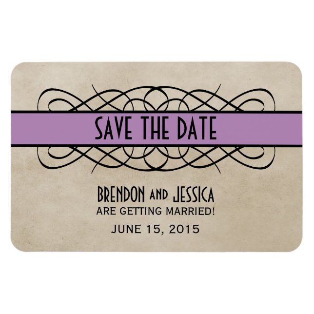 Flourish Border Save the Date Magnet, Violet Magnet (Horizontal)