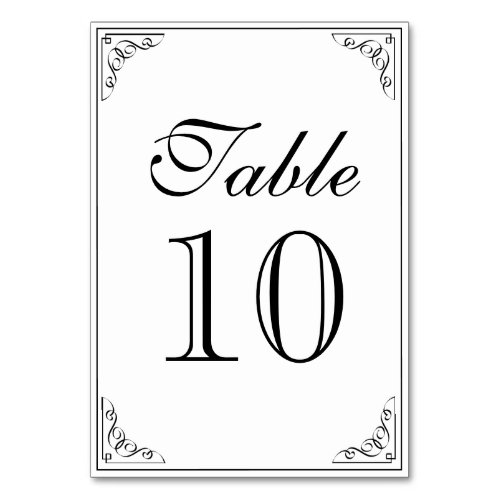 Flourish border vintage wedding theme Table Number
