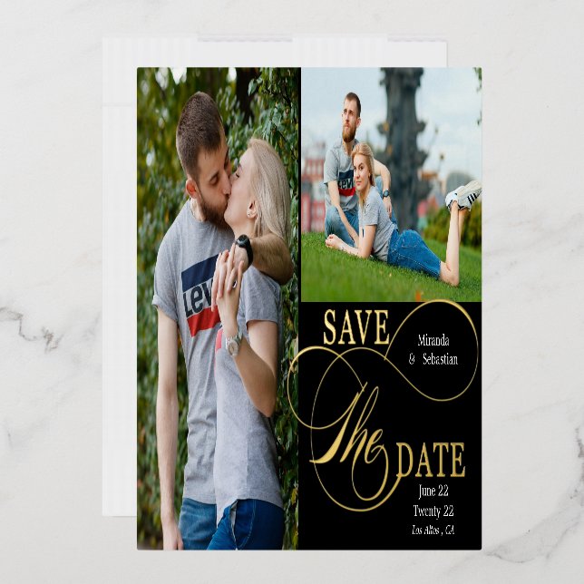 Flourish Calligraphy Typography 2 Photo Foil Invitation (Envelope)