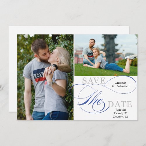 Flourish Calligraphy Typography Blue Grey  2 Photo Save The Date