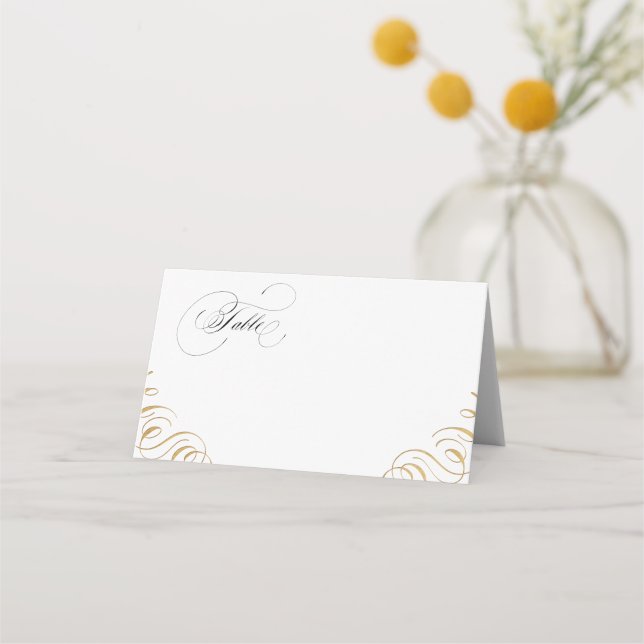 Flourish calligraphy vintage wedding place cards (Front)