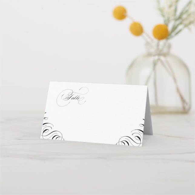 Flourish calligraphy vintage wedding place cards (Front)