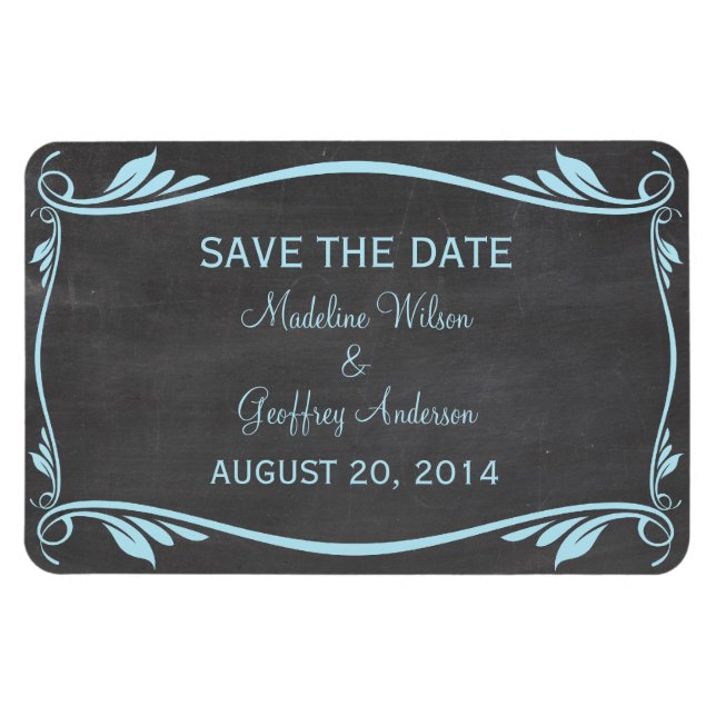 Flourish Chalkboard Save the Date Magnet, Blue Magnet (Horizontal)