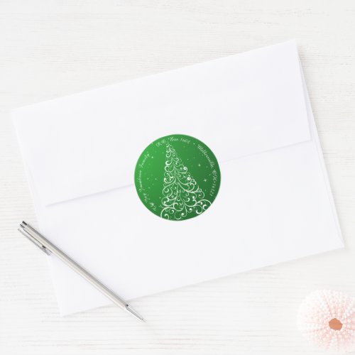 Flourish Christmas Tree Green  Return Address Classic Round Sticker