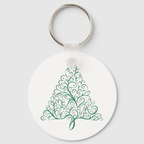 Flourish Christmas Tree in Red and Green Keychain