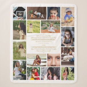 Flourish Collage 16 Photos Timeline Life XV Años Sherpa Blanket