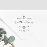 Flourish  Couple Names Wedding Save the Date Rubber Stamp<br><div class="desc">Custom-designed Save the Date wedding stamp featuring couple/bride and groom's names in elegant hand script with personalized date and flourish ornaments. Perfect for wedding announcements,  invitations,  favor gifts,  and more.</div>