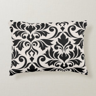 Flourish Damask Art I 2Way Black + Cream Accent Pillow