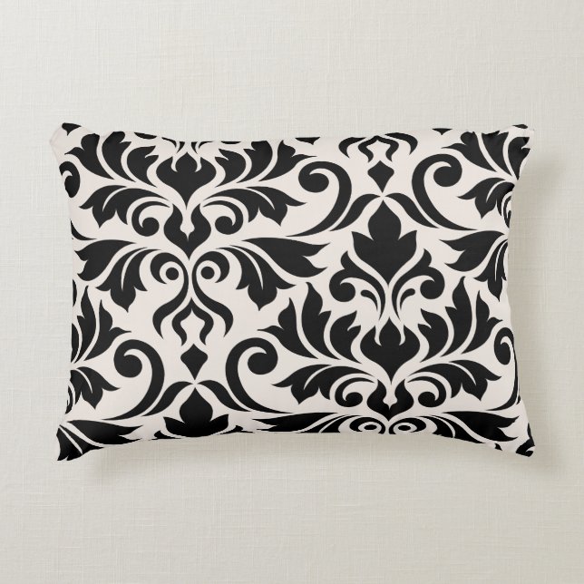 Flourish Damask Art I 2Way Black + Cream Accent Pillow (Front)