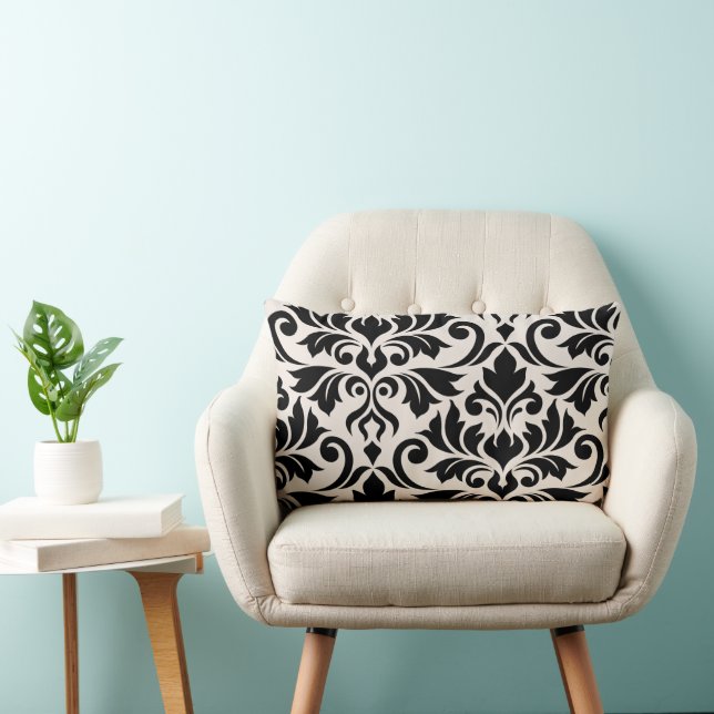 Flourish Damask Art I 2Way Black + Cream Lumbar Pillow (Chair)
