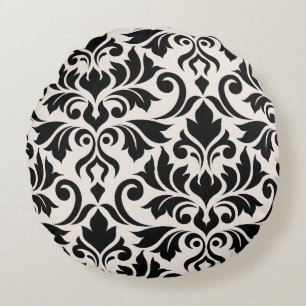 Flourish Damask Art I 2Way Black + Cream Round Pillow