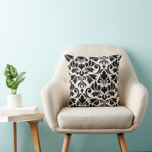 Flourish Damask Art I 2Way Black + Cream Throw Pillow