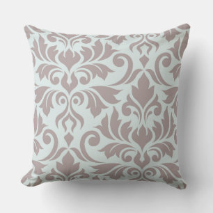 Flourish Damask Art I 2Way Taupe & Duck Egg Blue Throw Pillow
