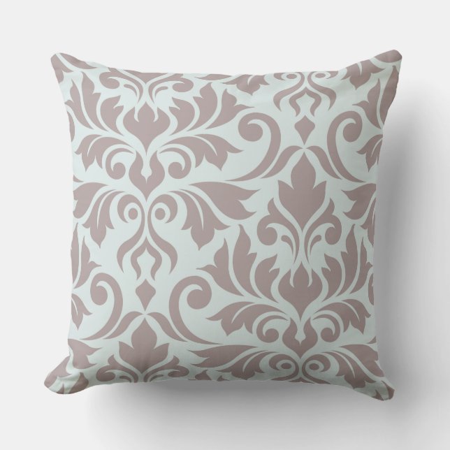 Flourish Damask Art I 2Way Taupe & Duck Egg Blue Throw Pillow (Front)