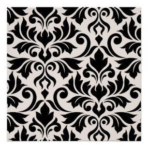 Flourish Damask Art I Black on Cream Poster