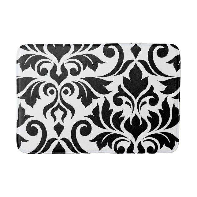 Flourish Damask Art I Black on White Bathroom Mat (Front)