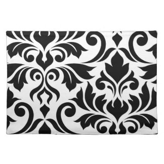 Flourish Damask Art I Black on White Cloth Placemat