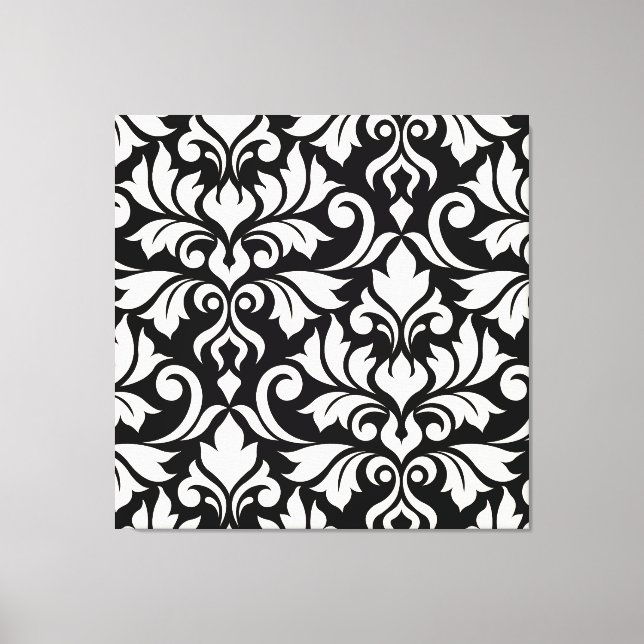Flourish Damask Art I Cream on Black Canvas Print (Front)