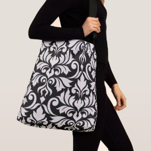 Flourish Damask Art I Cream on Black Crossbody Bag