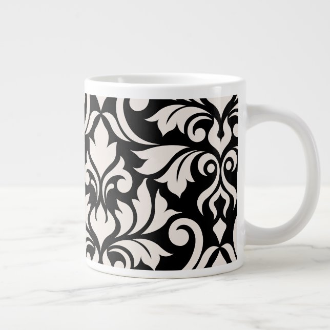Flourish Damask Art I Cream on Black Giant Coffee Mug (Right)
