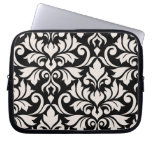 Flourish Damask Art I Cream on Black Laptop Sleeve