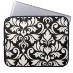 Flourish Damask Art I Cream on Black Laptop Sleeve